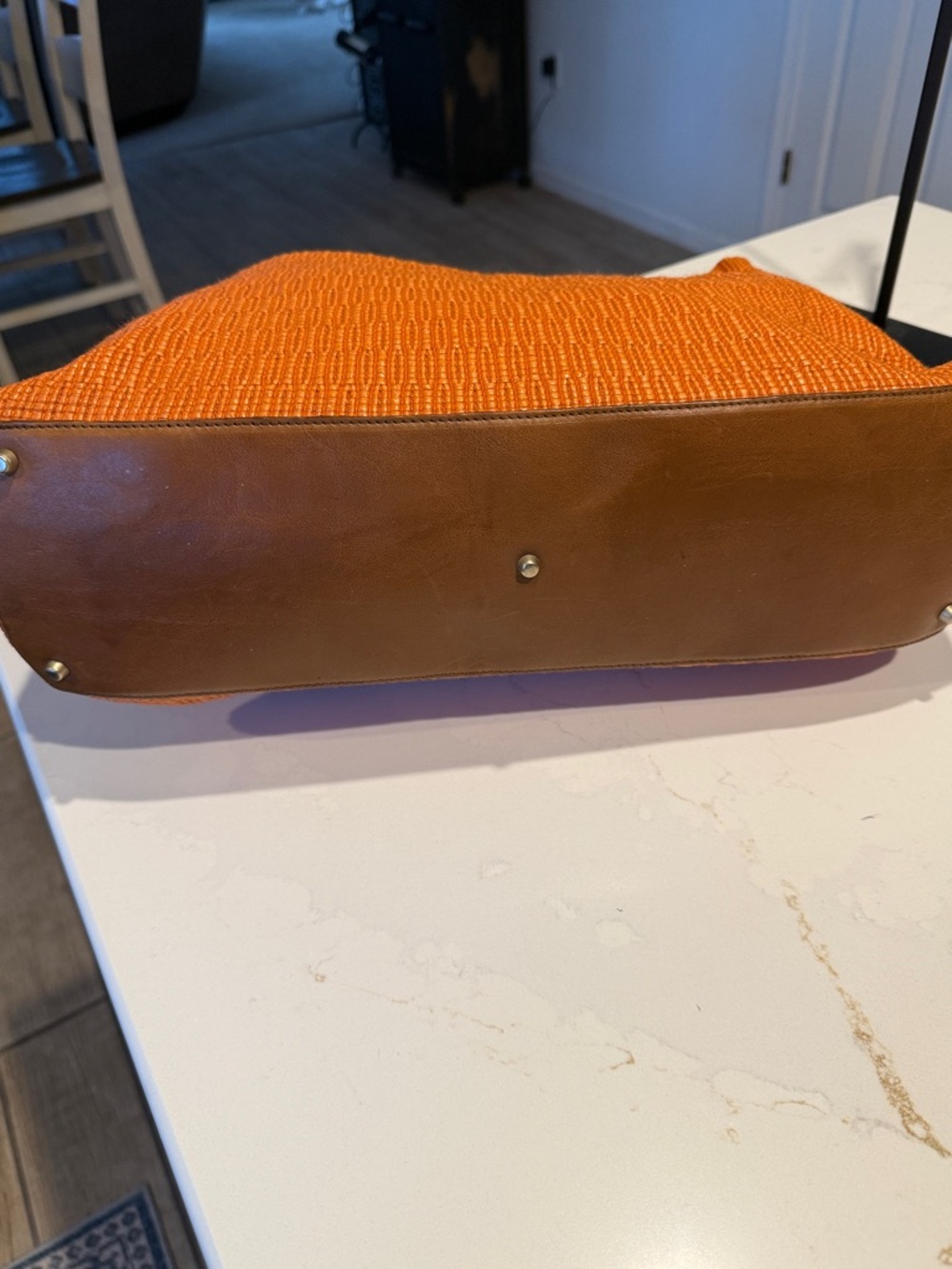 Furla Orange Textured Shoulder Tote with Tan Handles - Picture 8 of 8